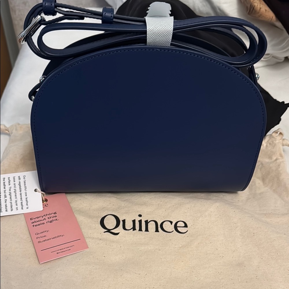 Quince Italian Leather Dome Crossbody - Midnight Blue